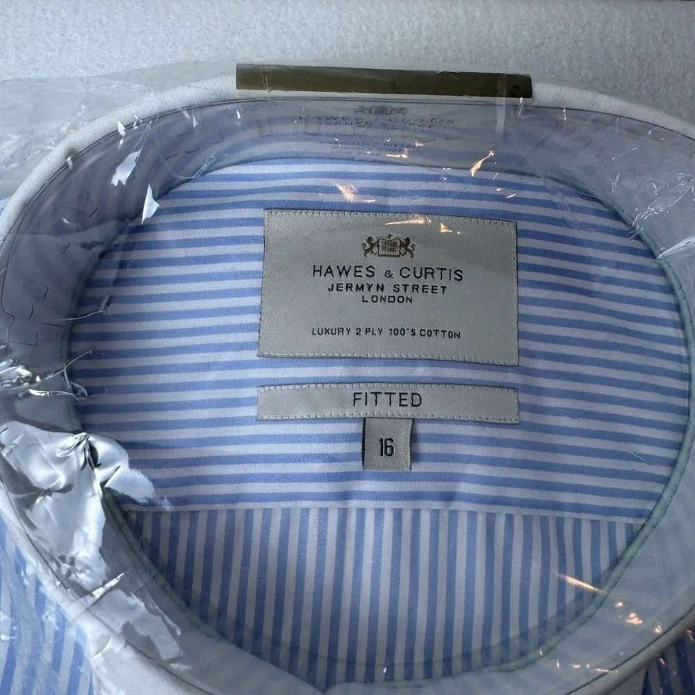 New Hawes & Curtis Womens Fitted Blue And White Striped Shirt UK 16 US 12 Preppy